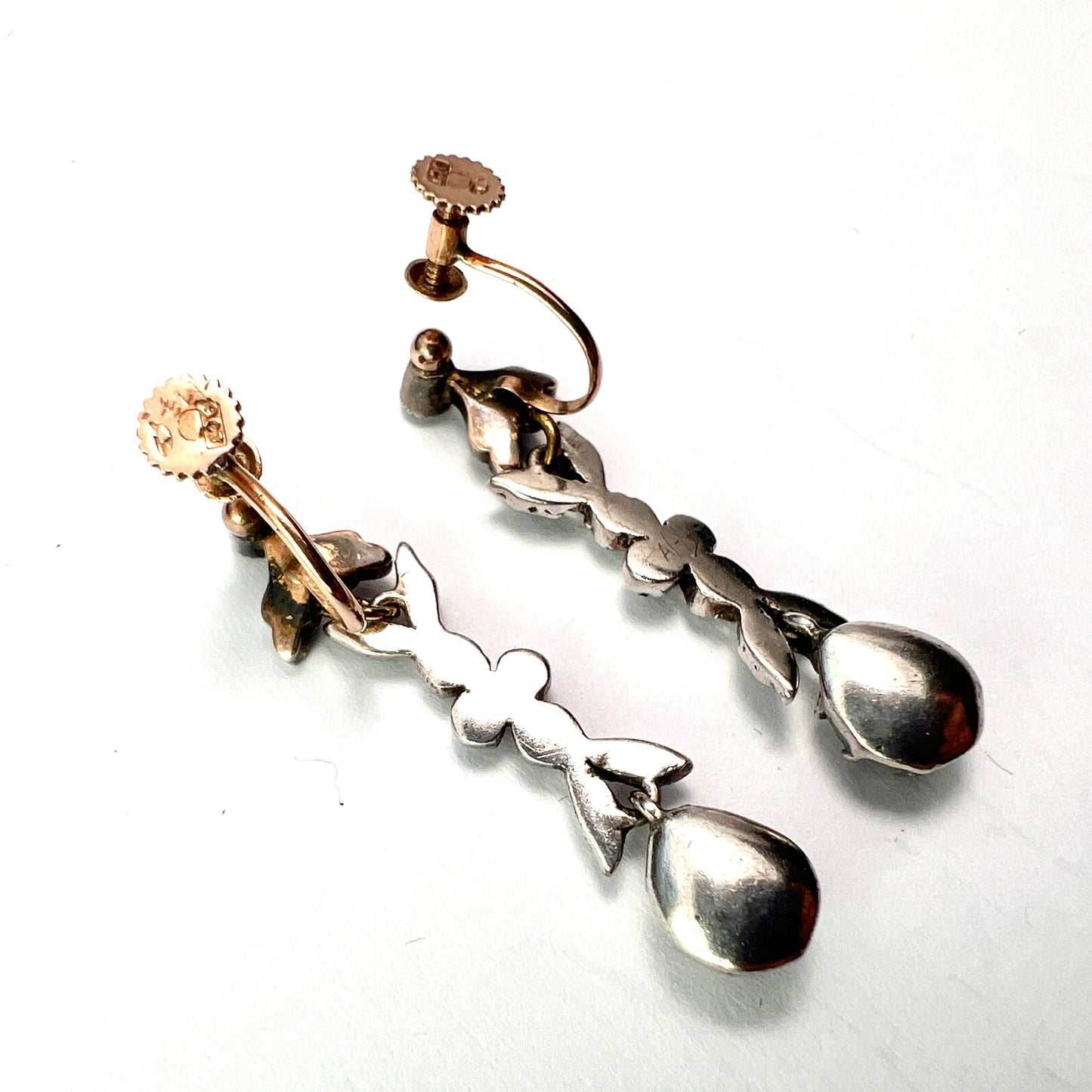 Georgian Gold and Silver Diamond Paste Drop Earrings