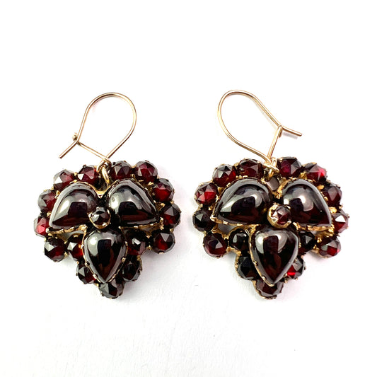 Victorian Bohemian Garnet Ivy Leaf Earrings