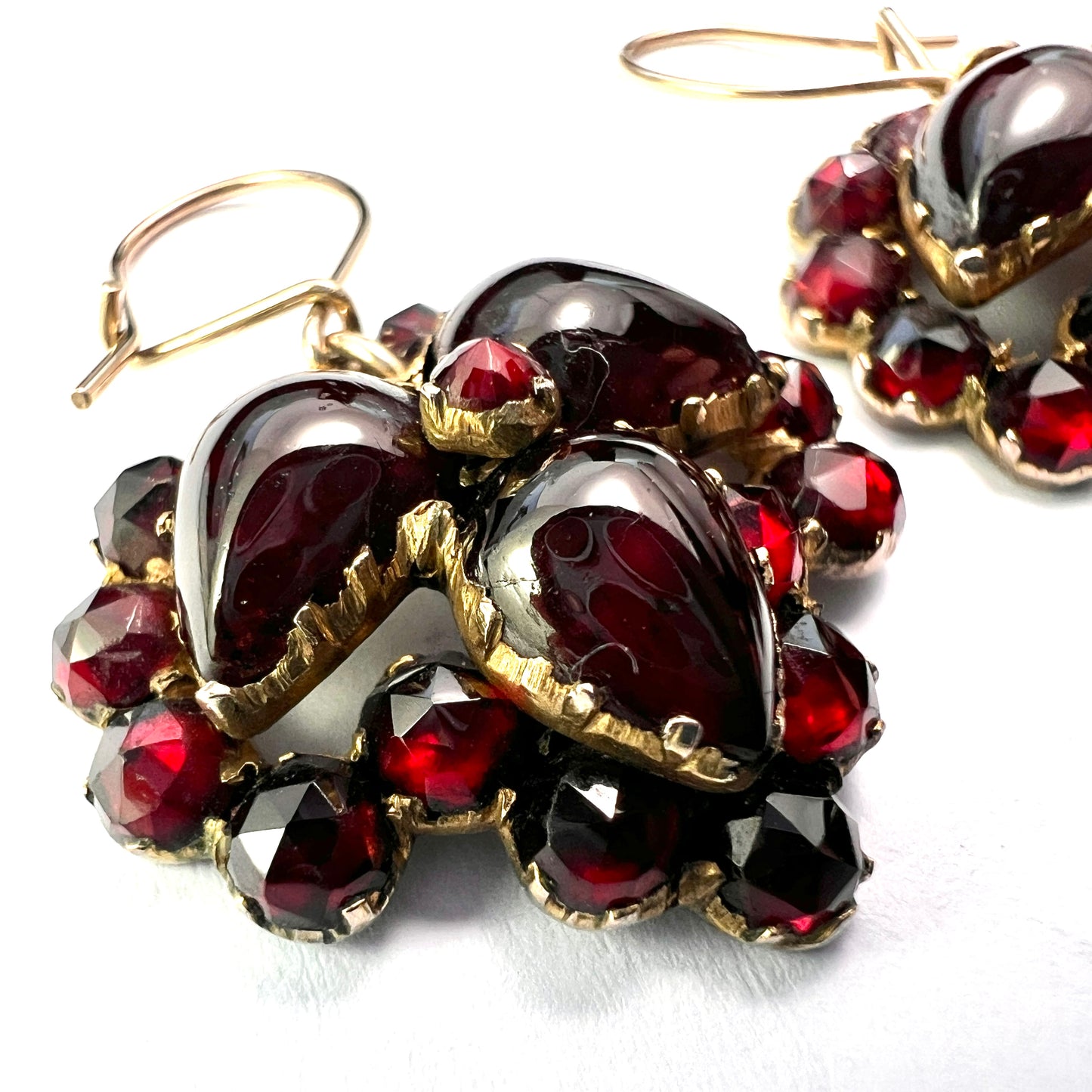 Victorian Bohemian Garnet Ivy Leaf Earrings