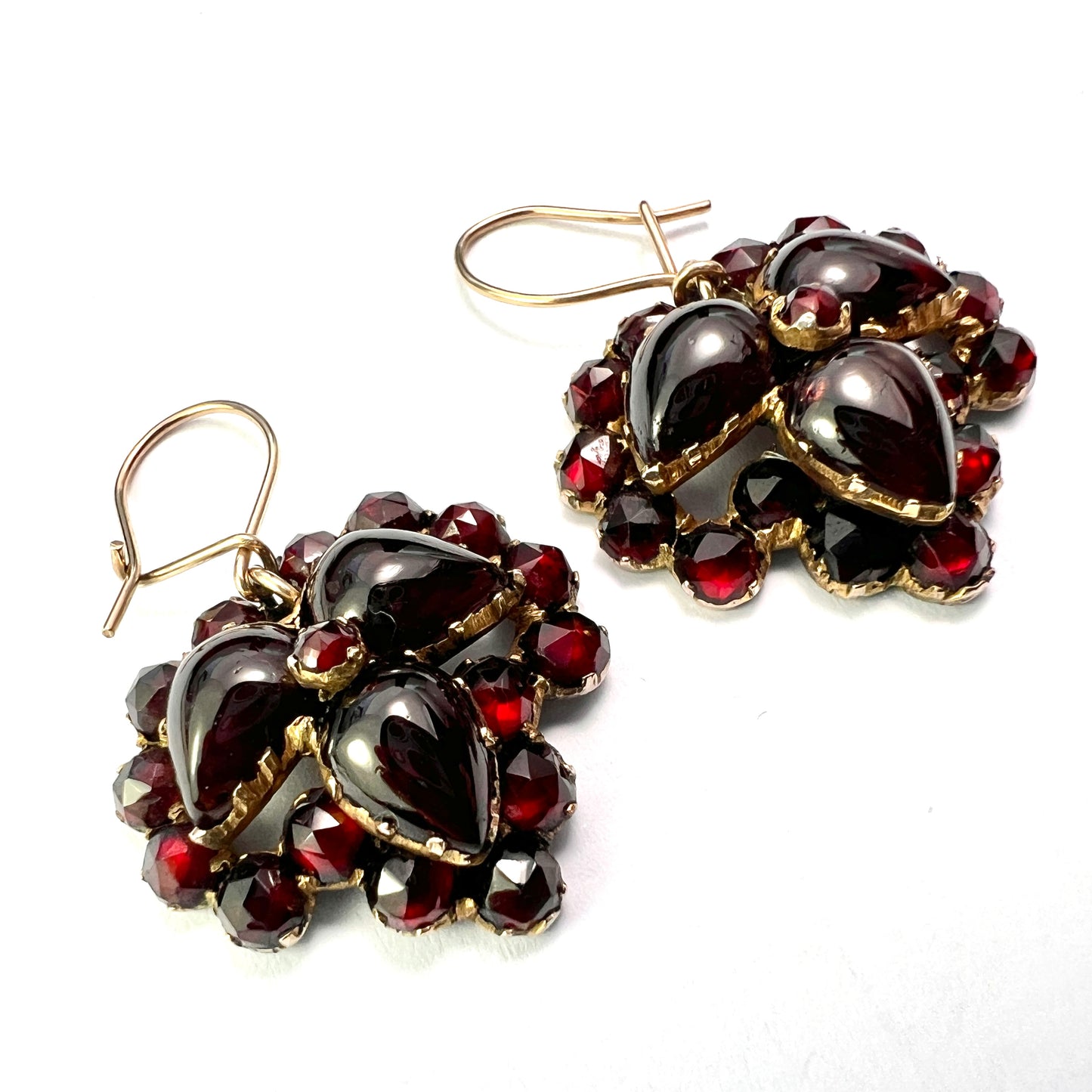 Victorian Bohemian Garnet Ivy Leaf Earrings