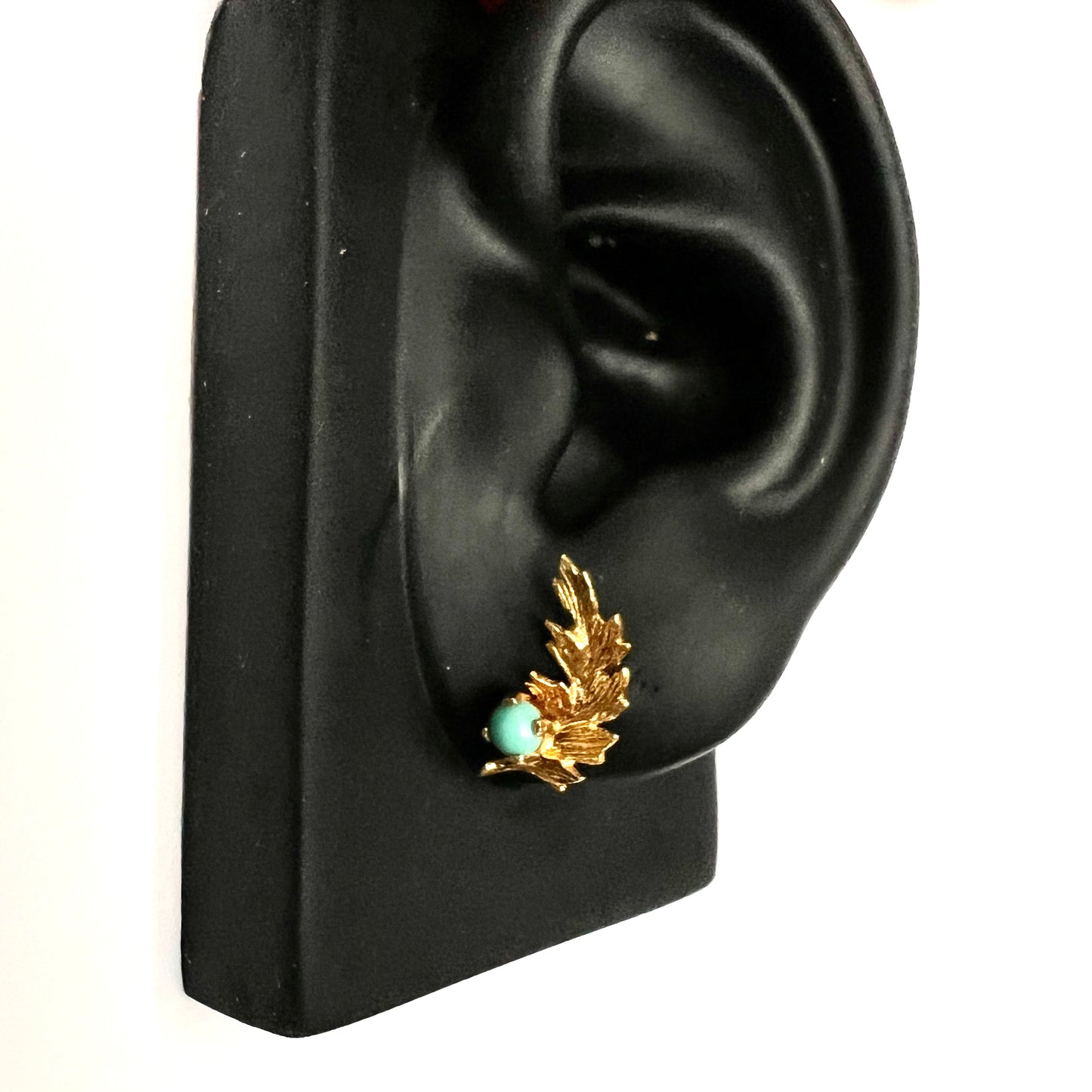 Vintage Gold and Turquoise Leaf Stud Earrings