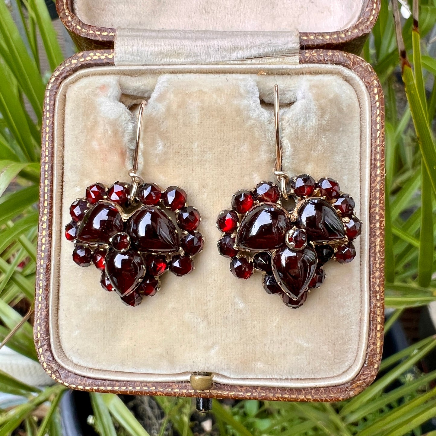 Victorian Bohemian Garnet Ivy Leaf Earrings