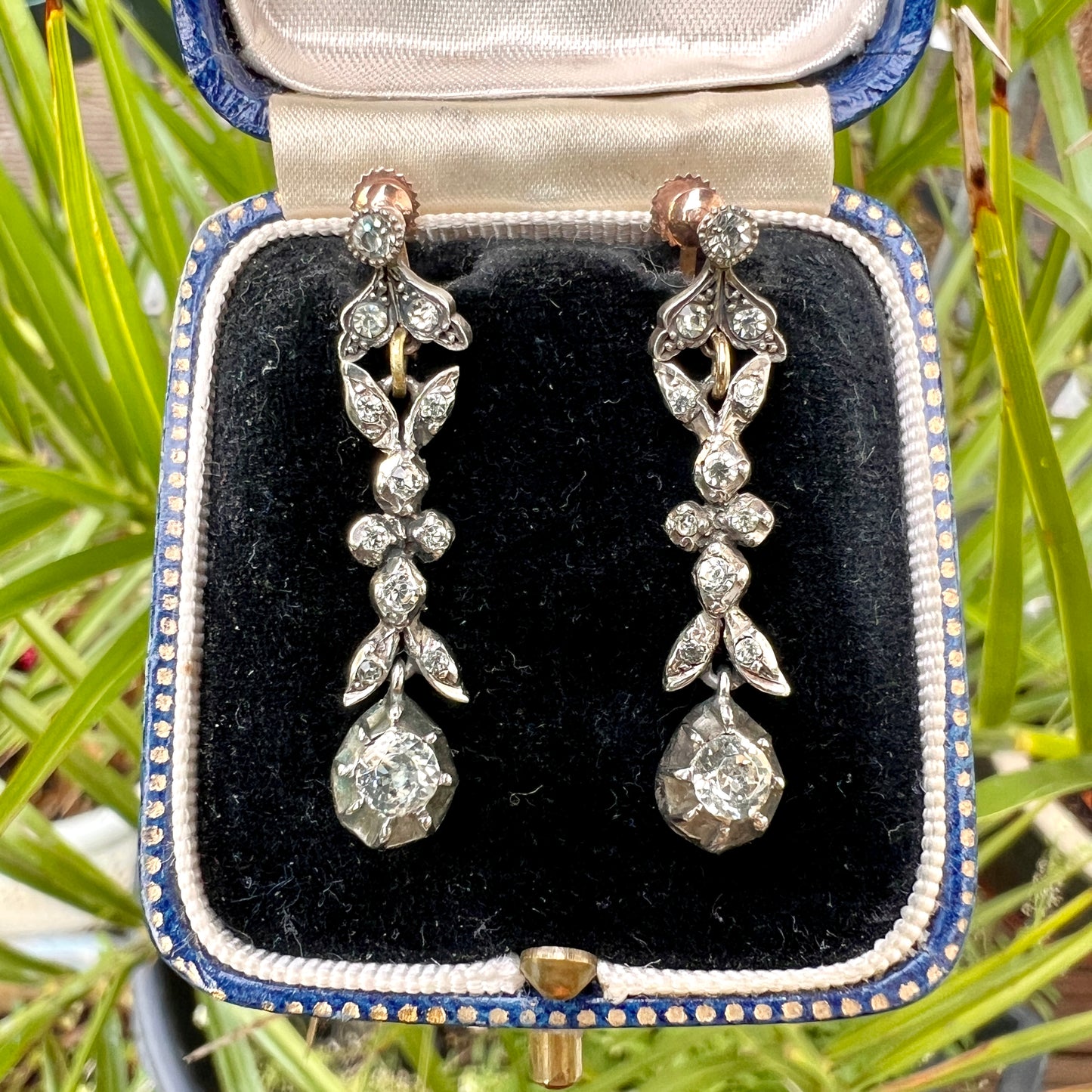 Georgian Gold and Silver Diamond Paste Drop Earrings