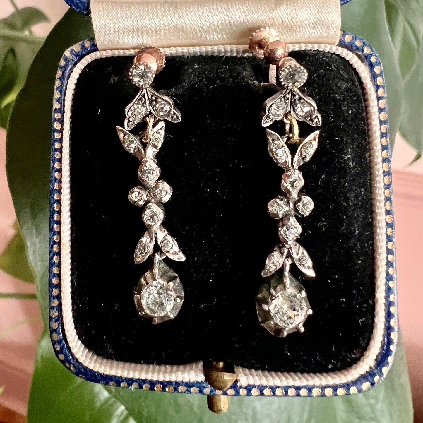 Georgian Gold and Silver Diamond Paste Drop Earrings