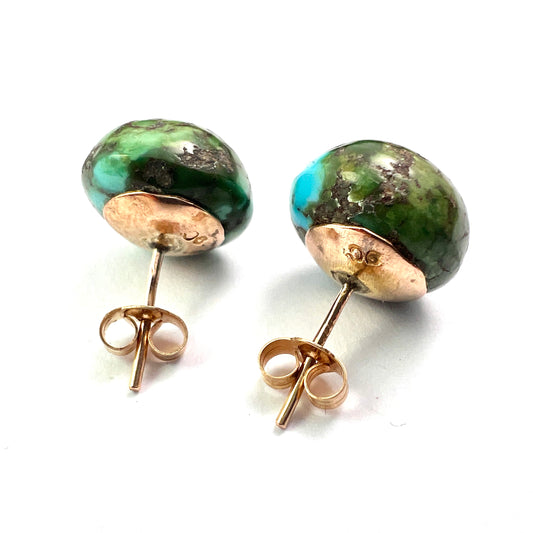 Arts and Crafts 9CT Gold Raw Turquoise Stud Earrings