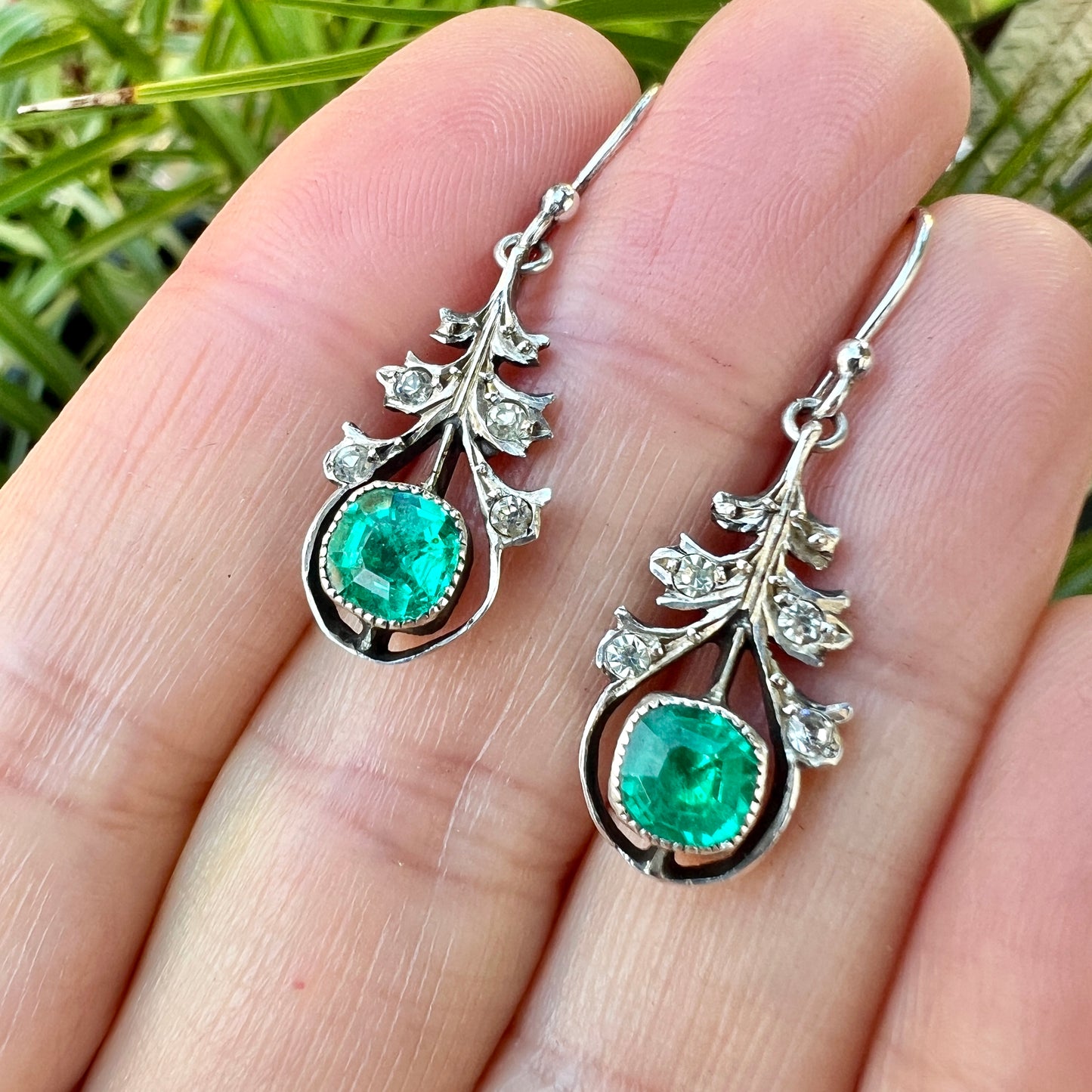 Antique Austro Hungarian Emerald Paste Silver Earrings