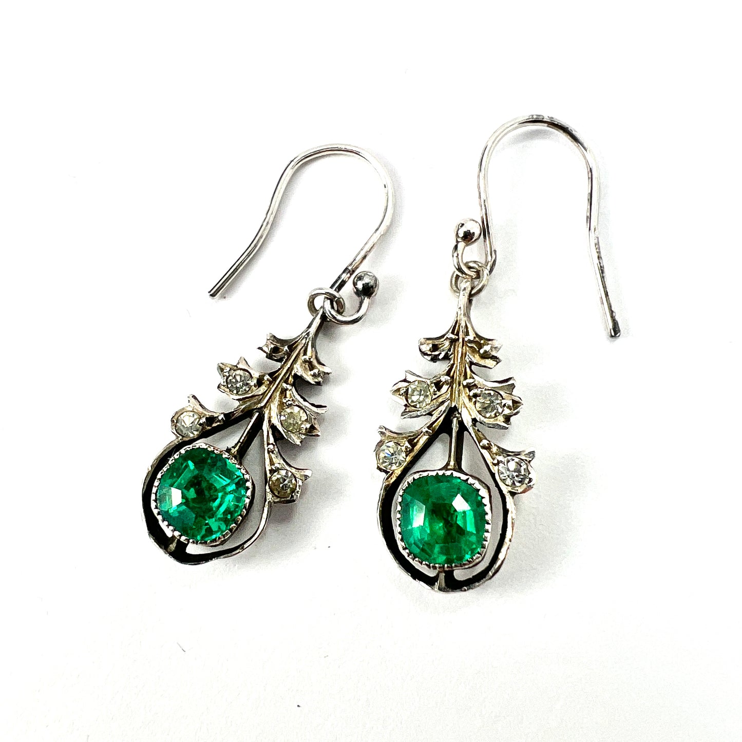 Antique Austro Hungarian Emerald Paste Silver Earrings