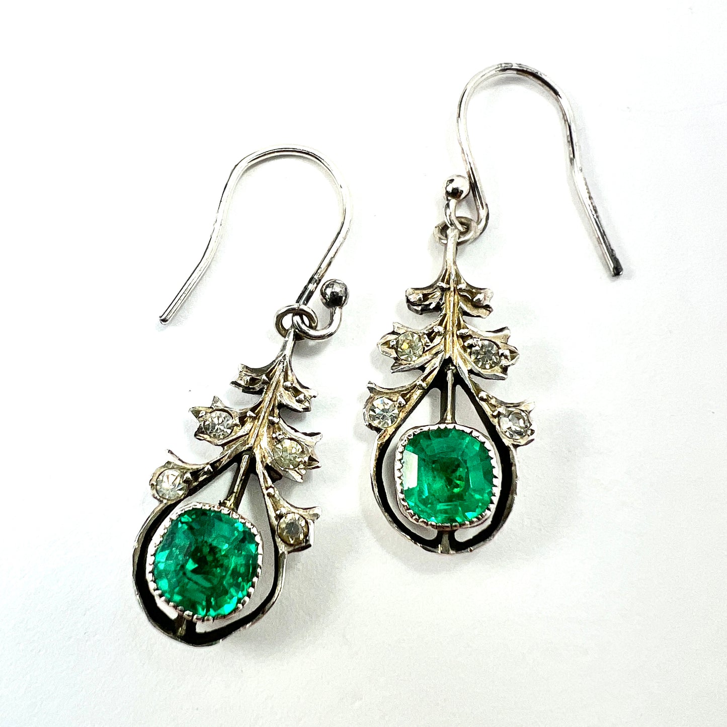 Antique Austro Hungarian Emerald Paste Silver Earrings