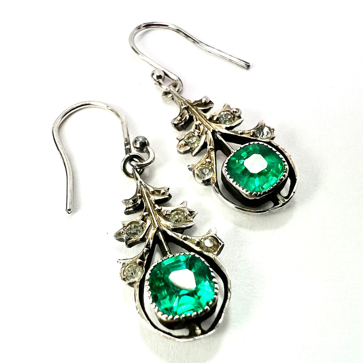 Antique Austro Hungarian Emerald Paste Silver Earrings