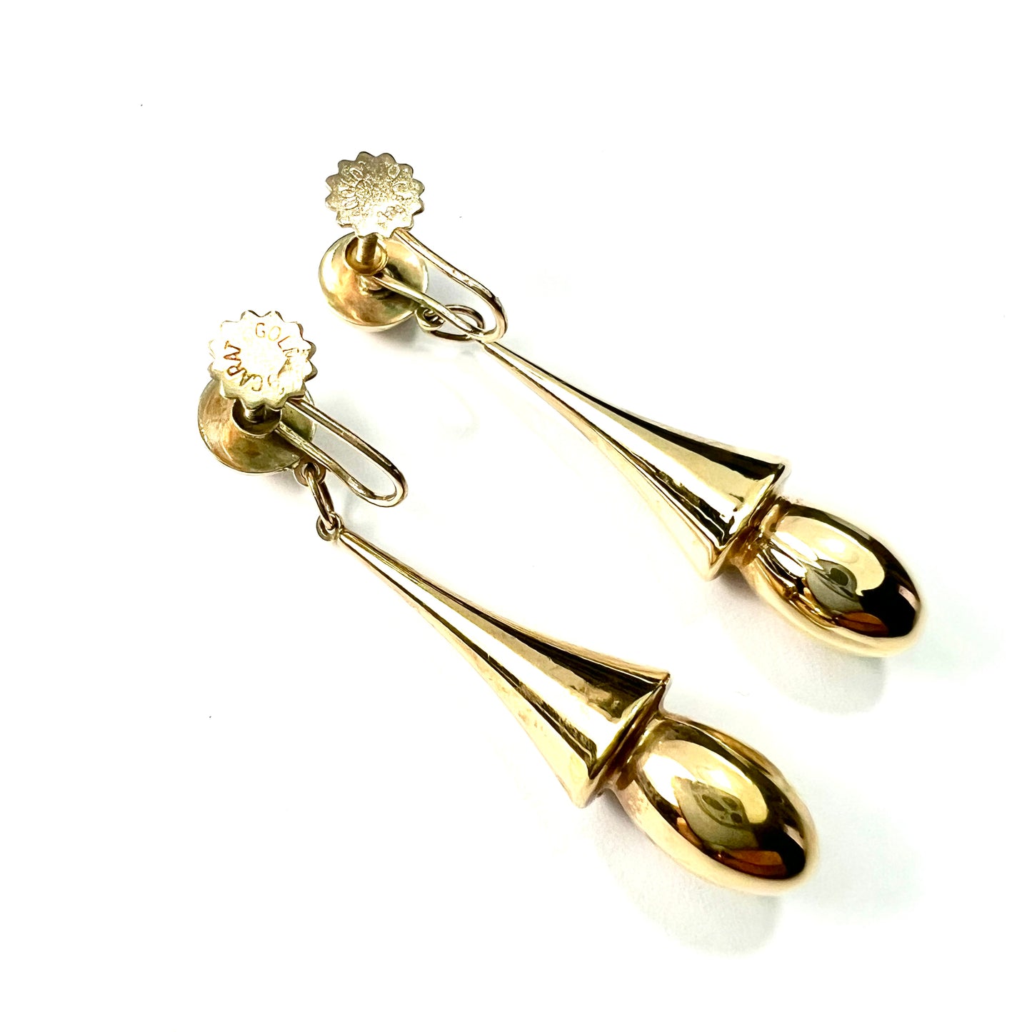 Large Victorian Gold Screwback Drop Earrings