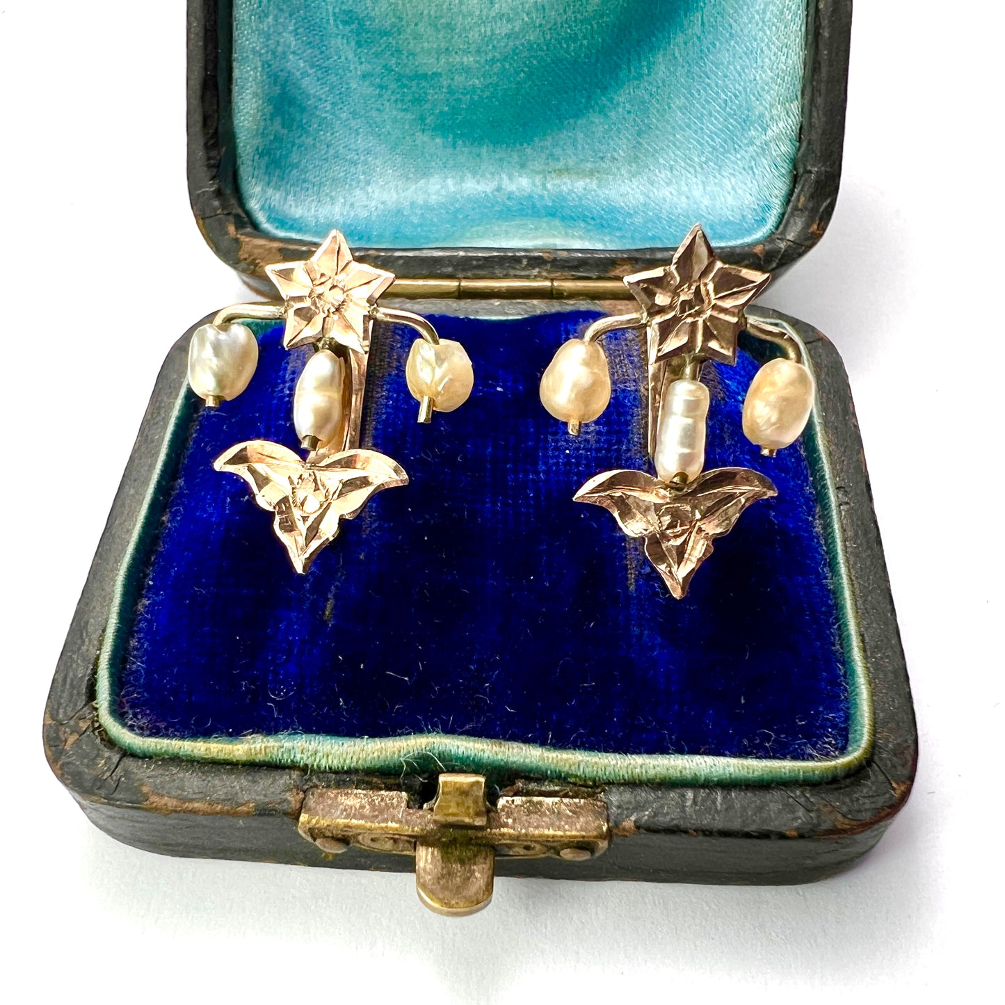 Art Nouveau Gold Baroque Pearl and Diamond Star Earrings