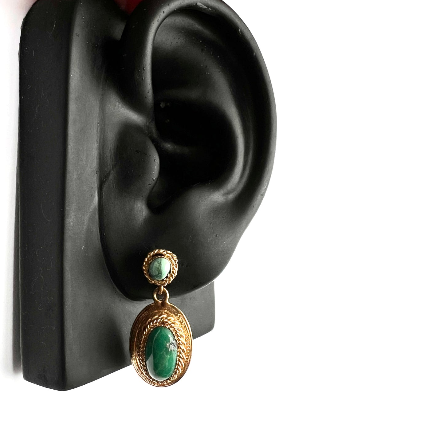 Antique Etruscan Revival Turquoise Gold Earrings