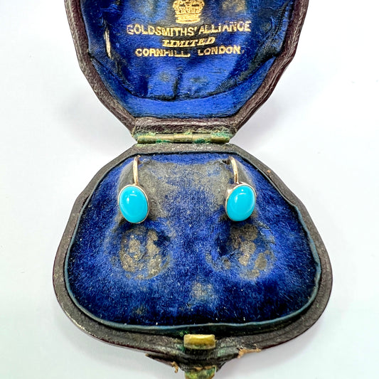 Victorian/Edwardian 9CT Gold Turquoise Cabochon Earrings