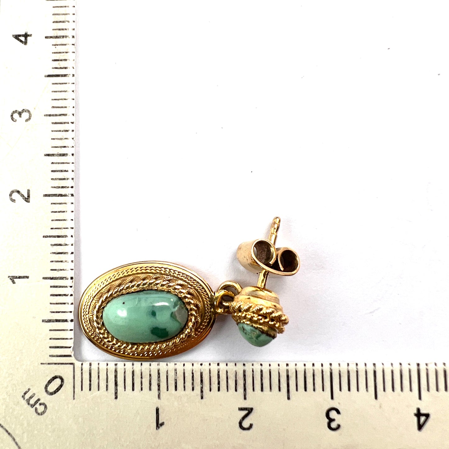 Antique Etruscan Revival Turquoise Gold Earrings