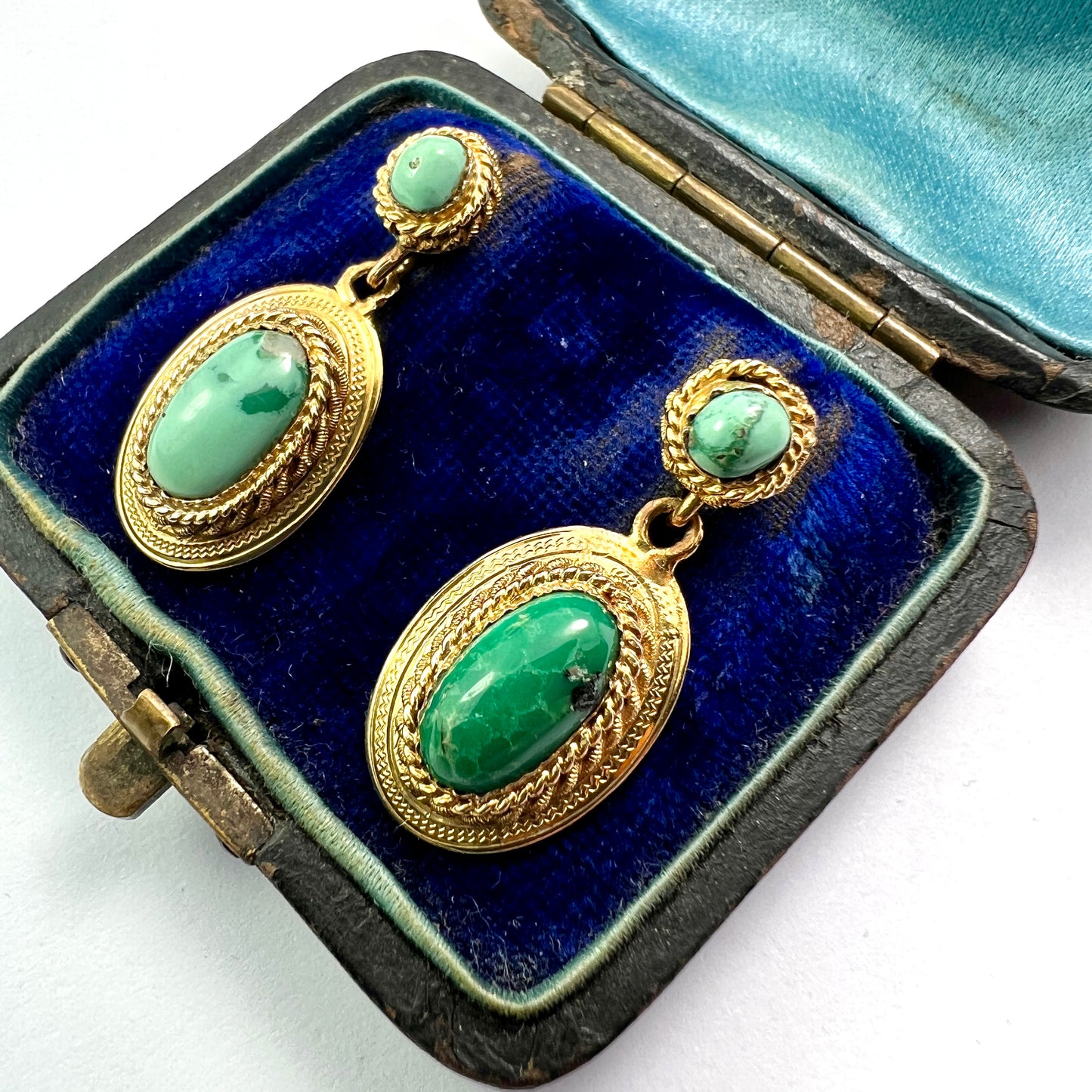 Antique Etruscan Revival Turquoise Gold Earrings