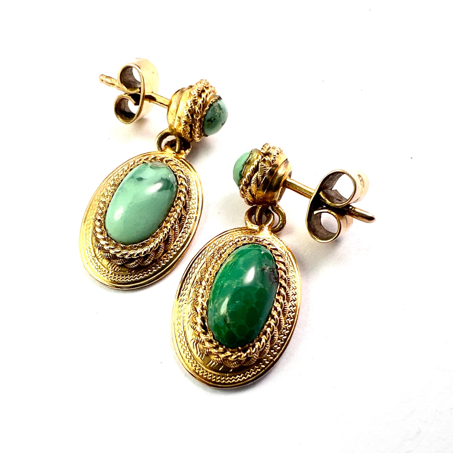Antique Etruscan Revival Turquoise Gold Earrings