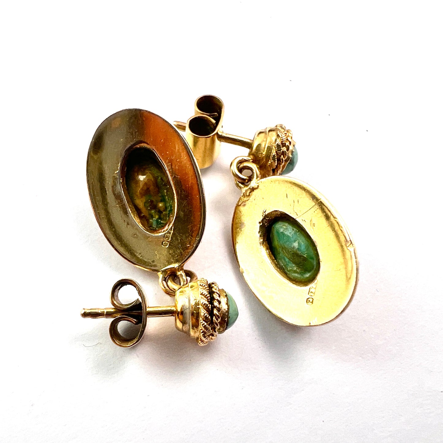 Antique Etruscan Revival Turquoise Gold Earrings