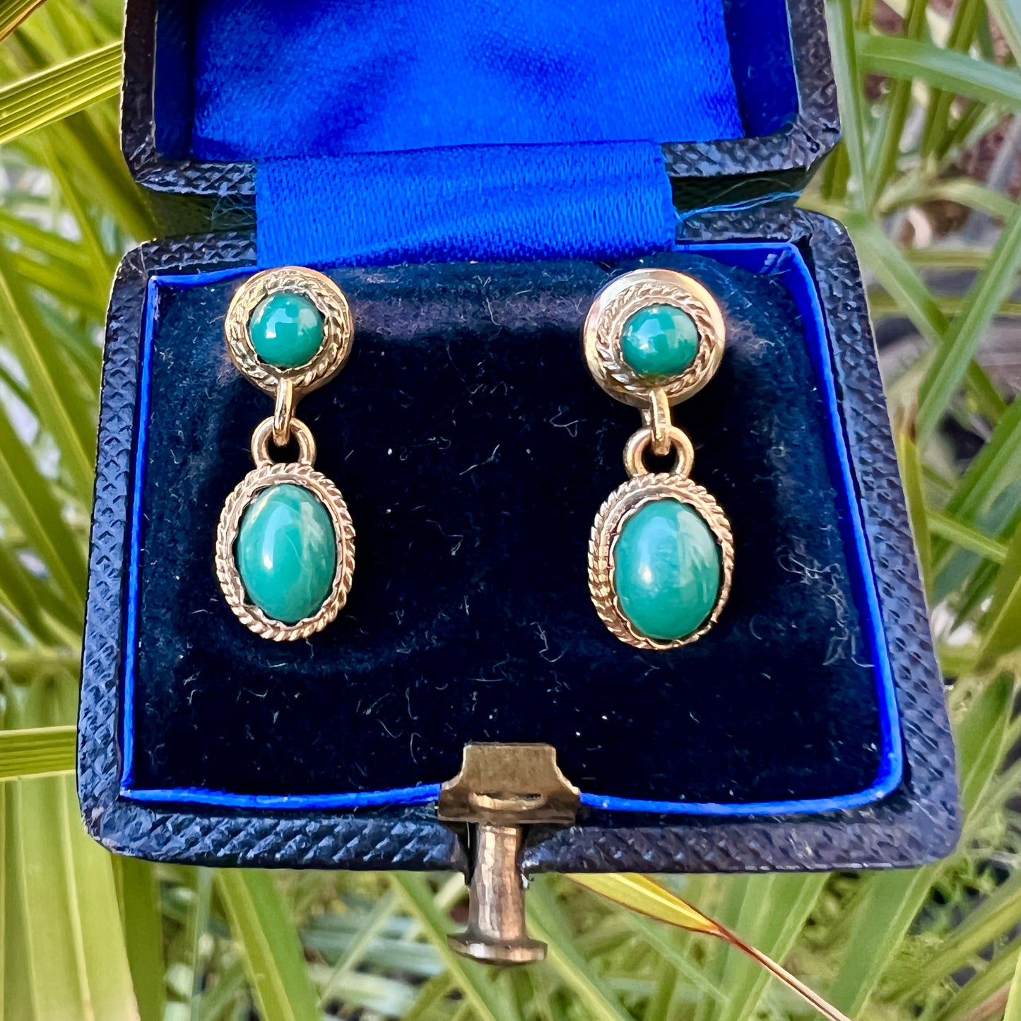 Vintage Turquoise Gold Drop Earrings