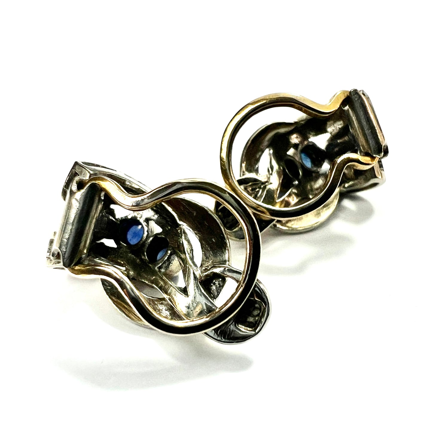 Vintage 18CT White Gold Sapphire Cabochon Ear Clips