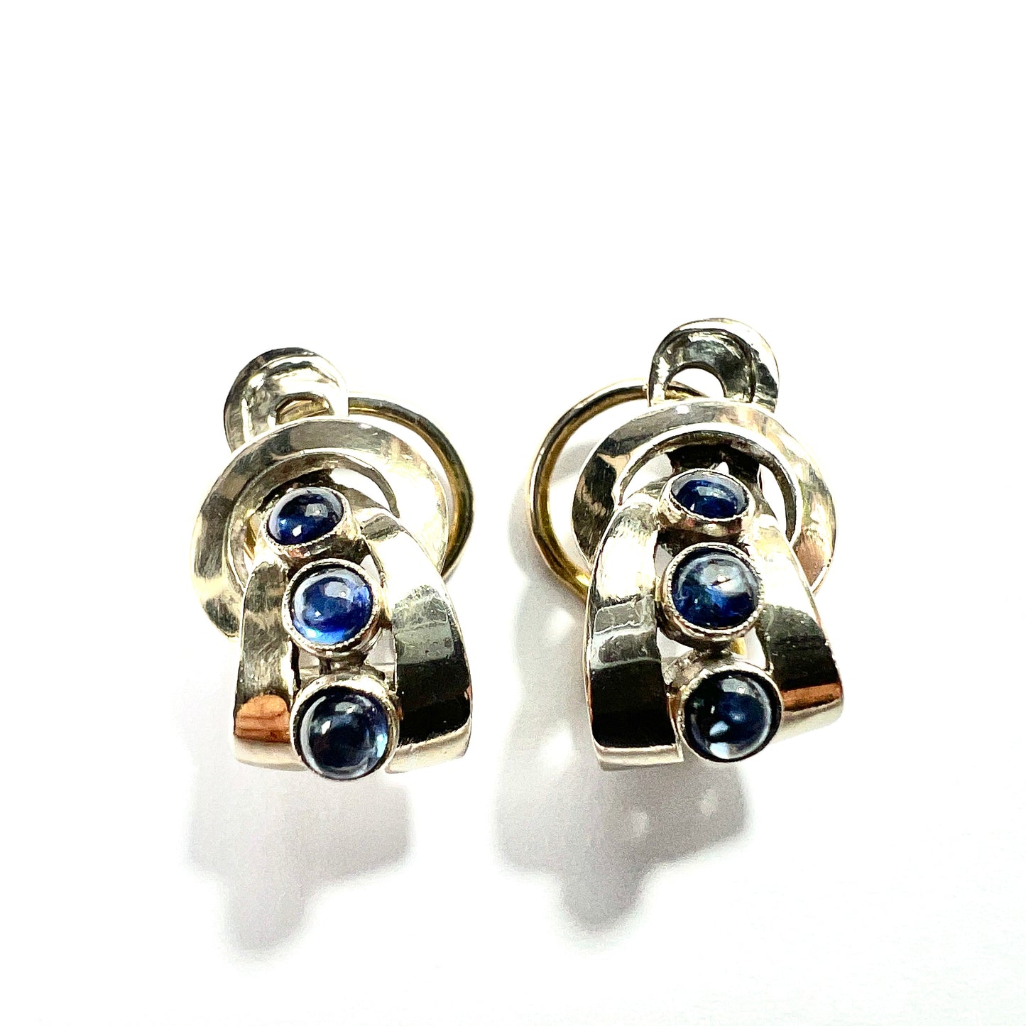 Vintage 18CT White Gold Sapphire Cabochon Ear Clips