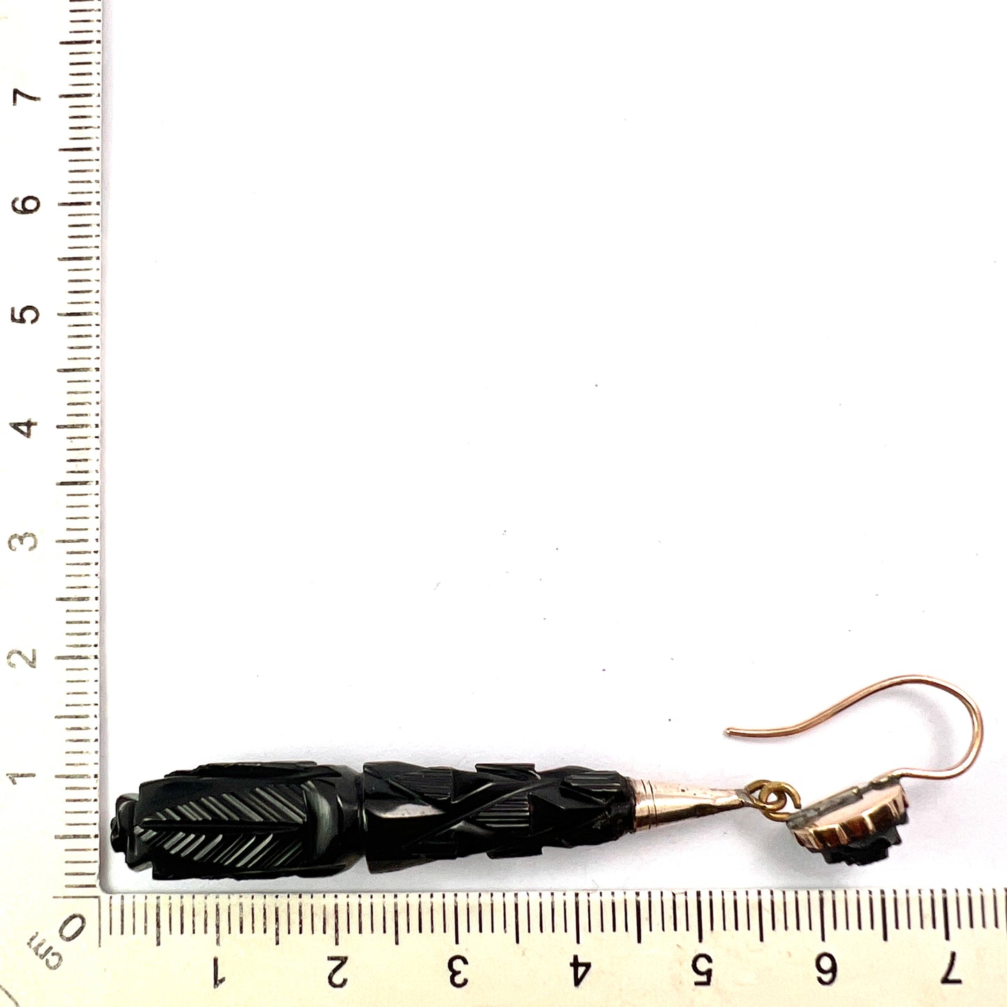 Large Victorian Carved Whitby Jet Gold Earrings