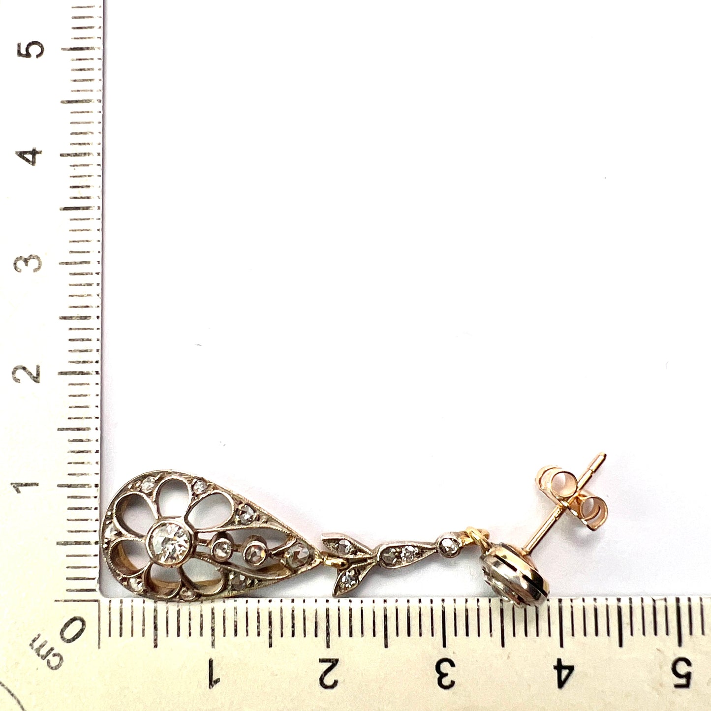 Antique Gold and Silver Diamond Teardrop Earrings