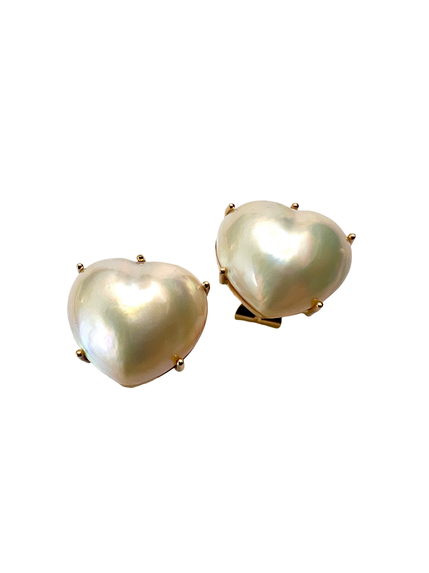 Large Vintage 18CT Gold Pearl Heart Stud Earrings