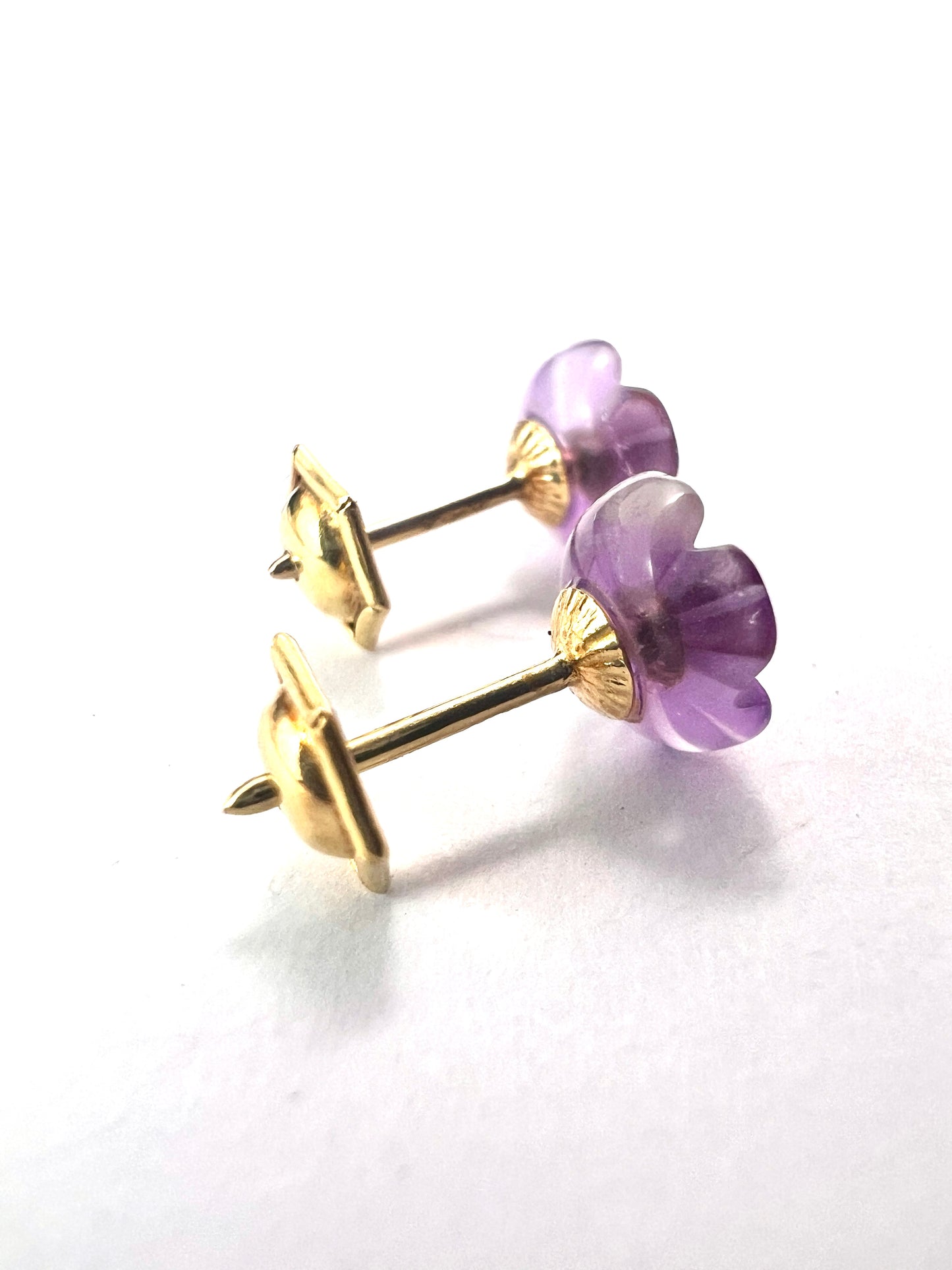Vintage 9CT Gold Diamond and Amethyst Flower Stud Earrings