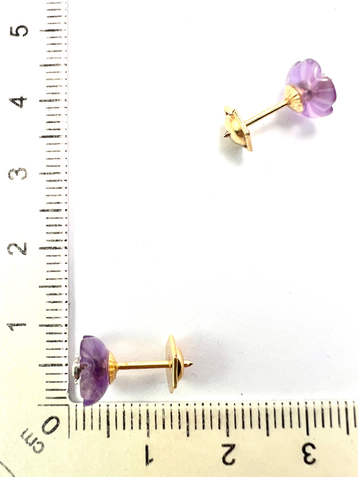 Vintage 9CT Gold Diamond and Amethyst Flower Stud Earrings