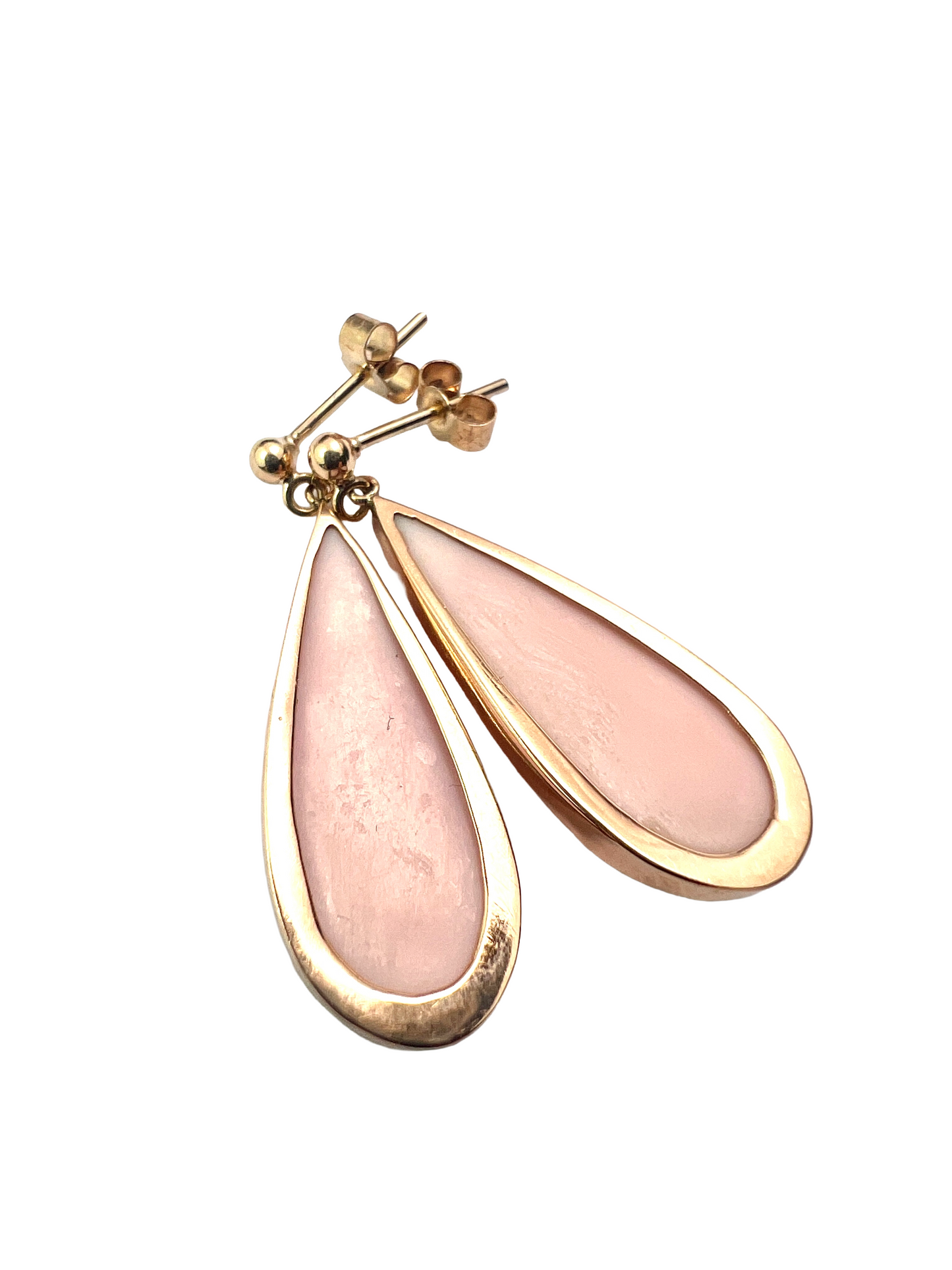 Antique 9CT Gold Classical Shell Cameo Teardrop Earrings