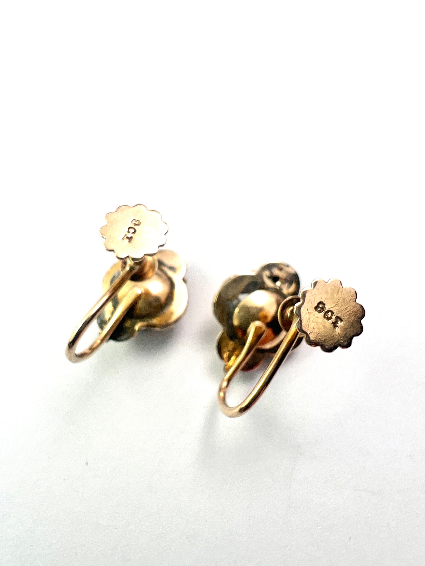 Victorian Gold Enamel and Pearl Oak Leaf Earrings
