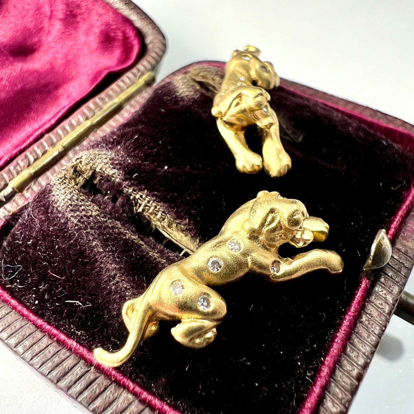 Vintage 18CT Gold Diamond-studded Panther Earrings