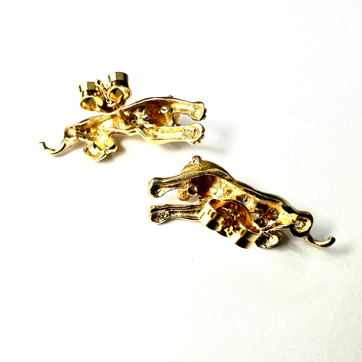 Vintage 18CT Gold Diamond-studded Panther Earrings