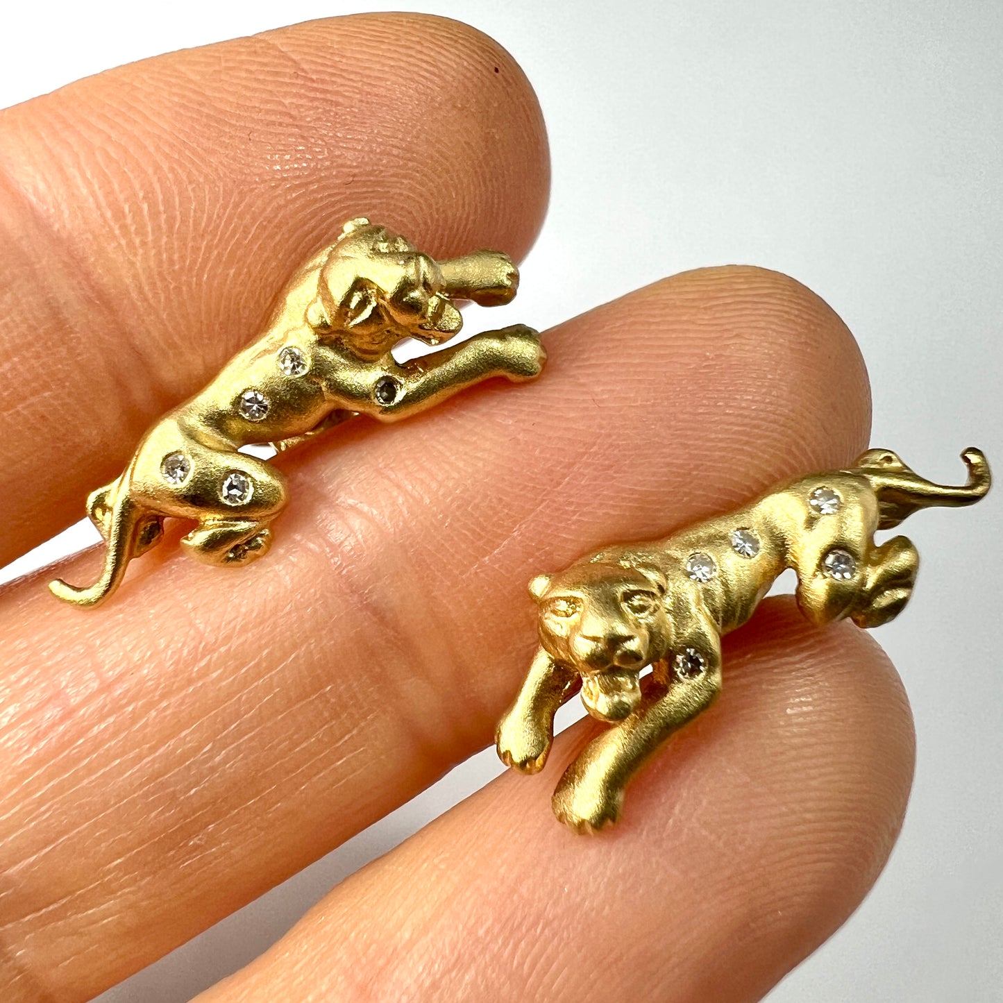 Vintage 18CT Gold Diamond-studded Panther Earrings