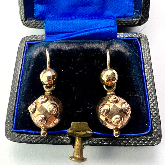 Victorian 9CT Gold Orb Drop Earrings