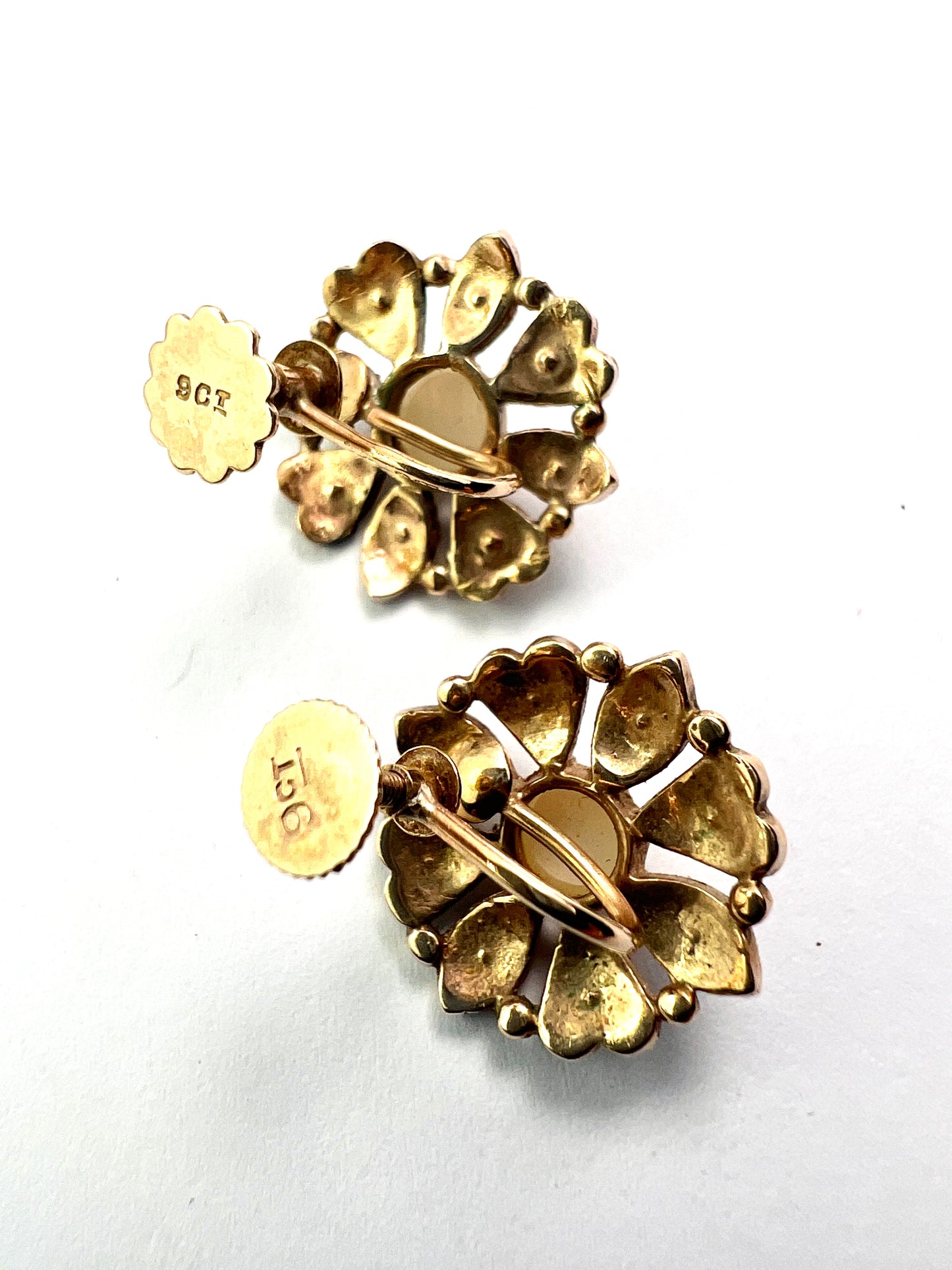 Victorian 9CT Gold Pearl Flower Cluster Earrings