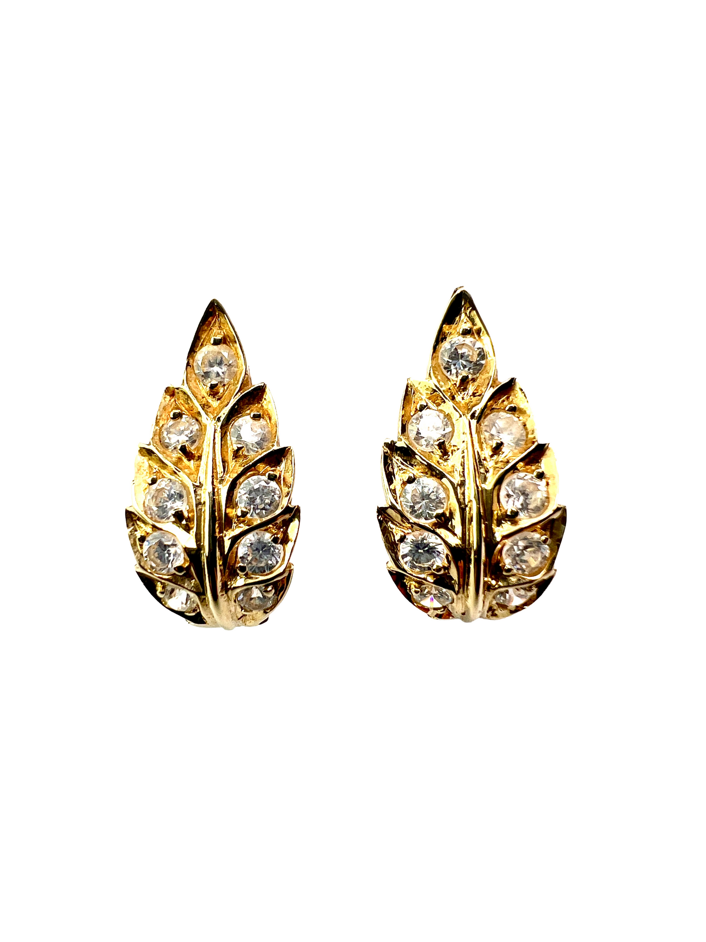 Vintage 14CT Gold Sparkly Leaf Huggie Earrings