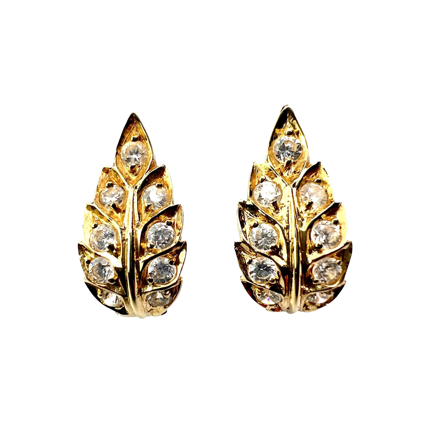 Vintage 14CT Gold Sparkly Leaf Huggie Earrings