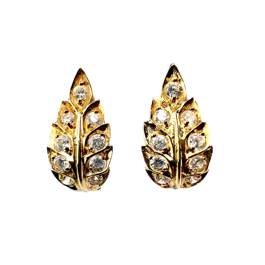 Vintage 14CT Gold Sparkly Leaf Huggie Earrings