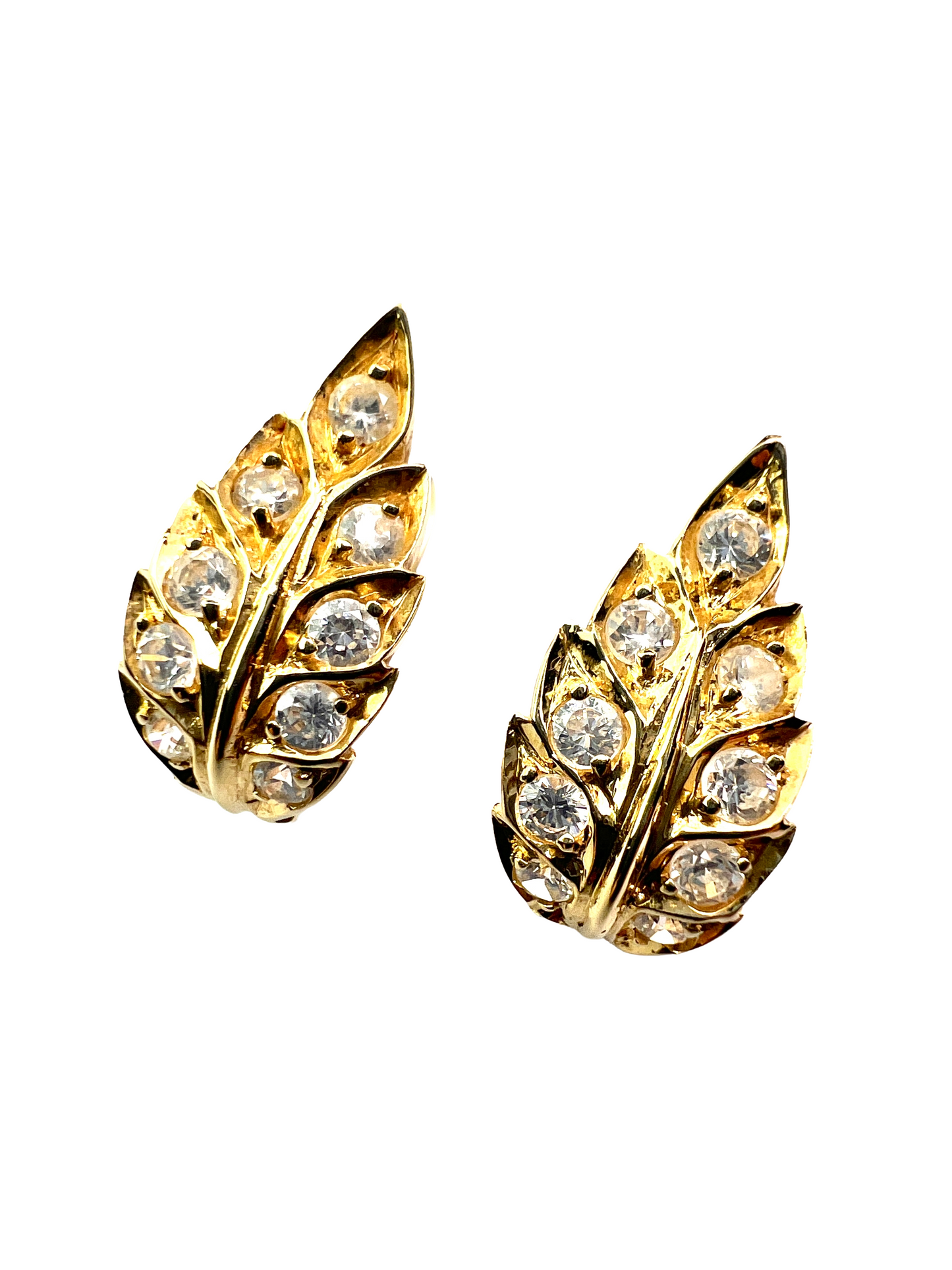 Vintage 14CT Gold Sparkly Leaf Huggie Earrings