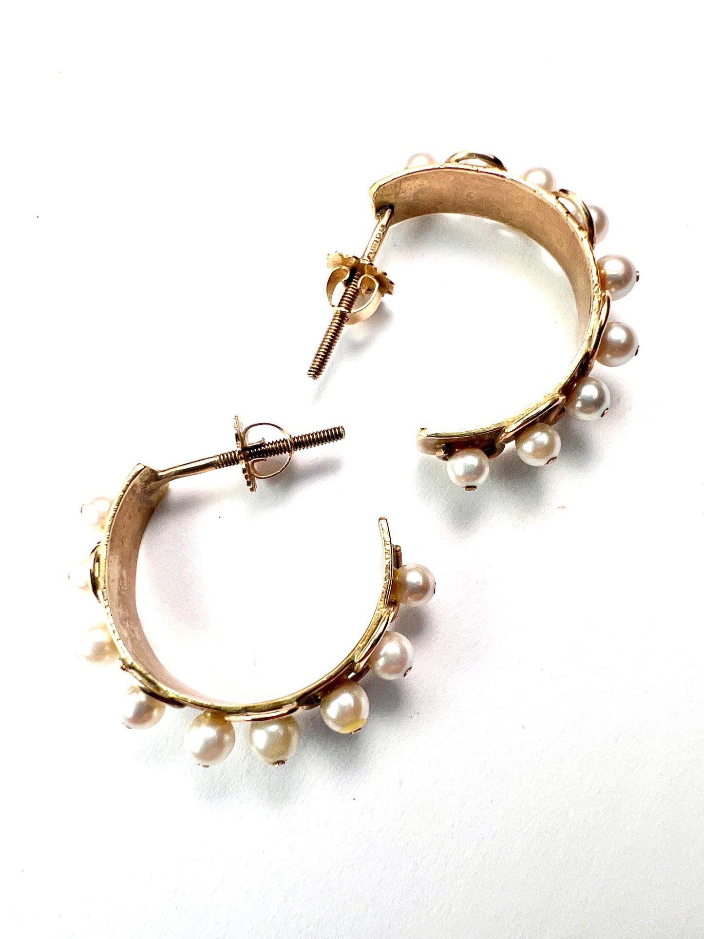 Rare Vintage Pearl 9CT Gold Hoop Earrings