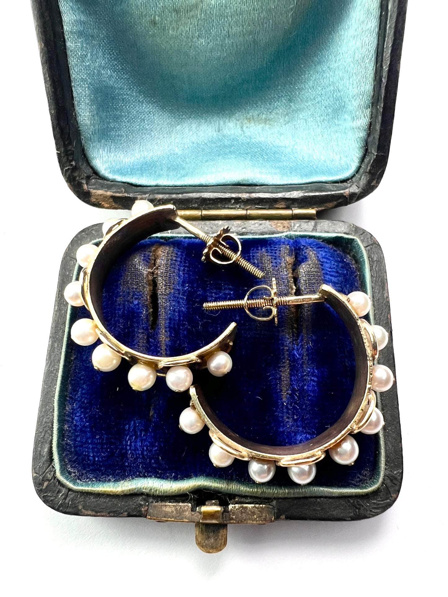 Rare Vintage Pearl 9CT Gold Hoop Earrings