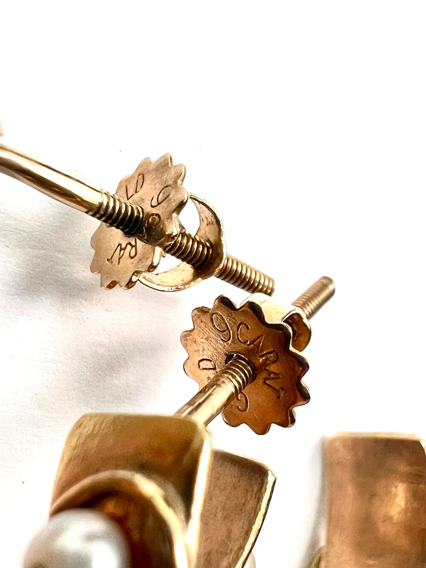 Rare Vintage Pearl 9CT Gold Hoop Earrings