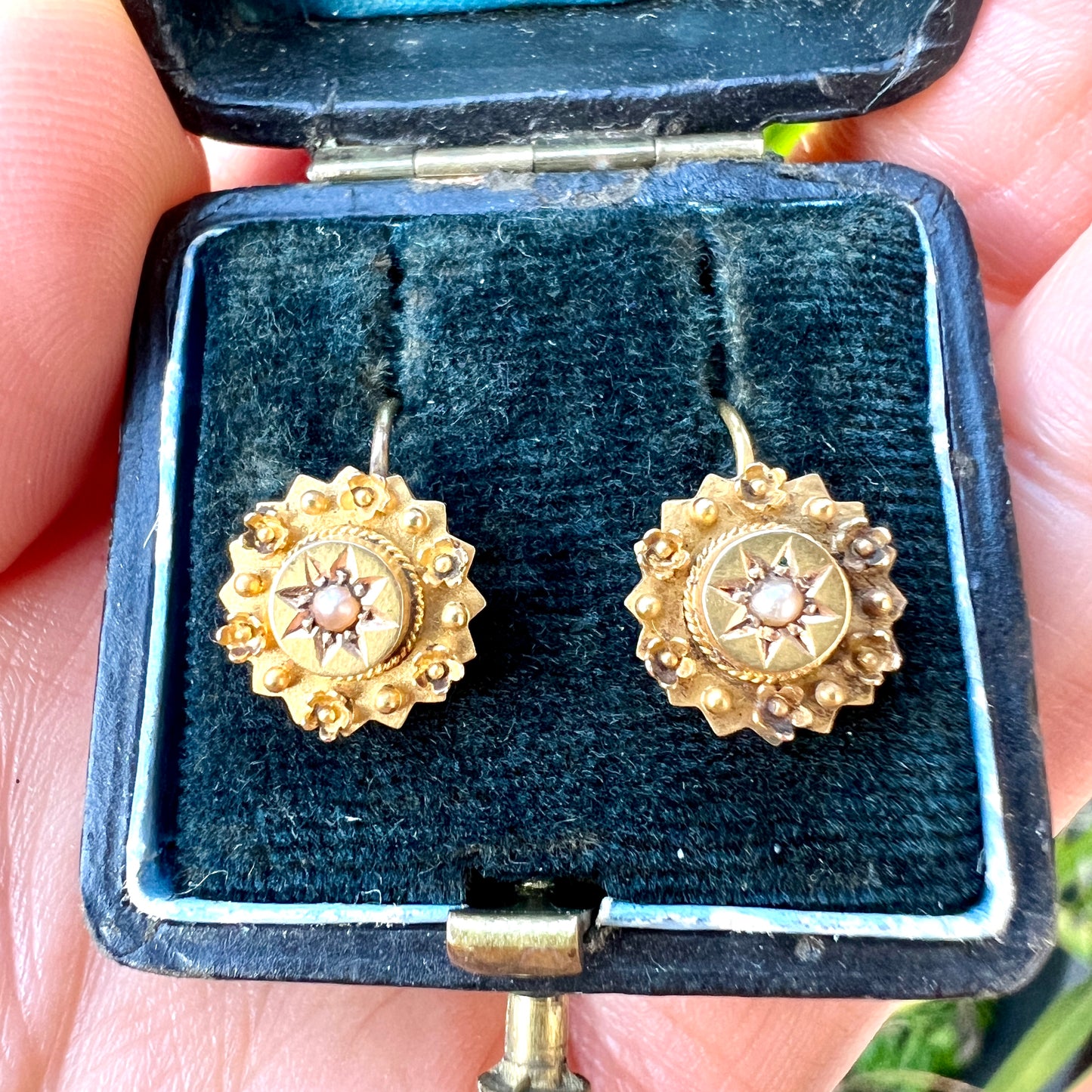 Victorian 15CT Gold and Pearl Flower Earrings