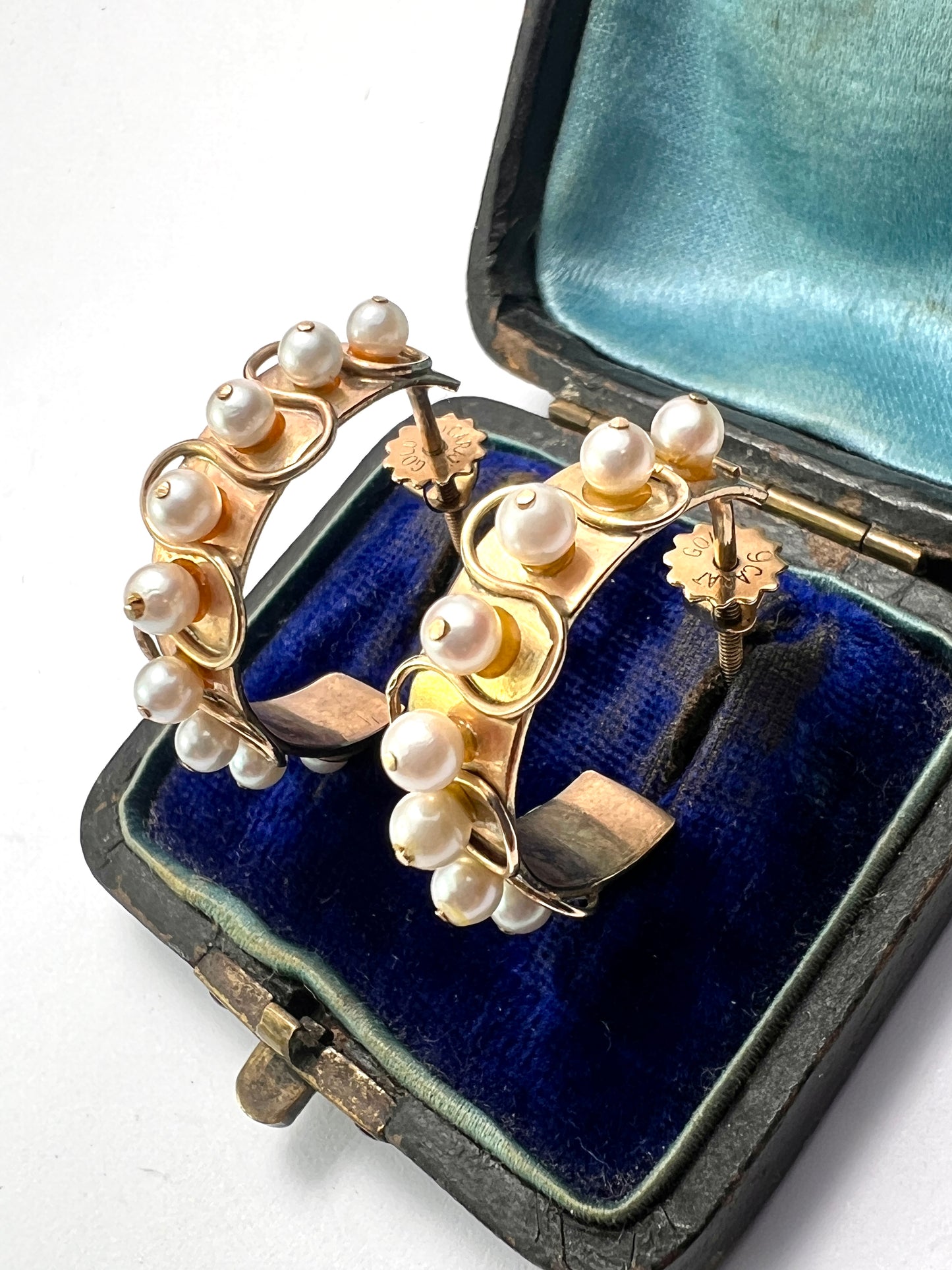Rare Vintage Pearl 9CT Gold Hoop Earrings