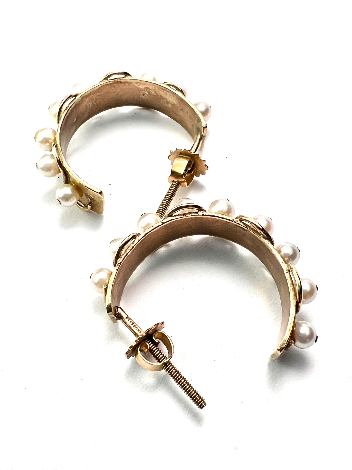 Rare Vintage Pearl 9CT Gold Hoop Earrings