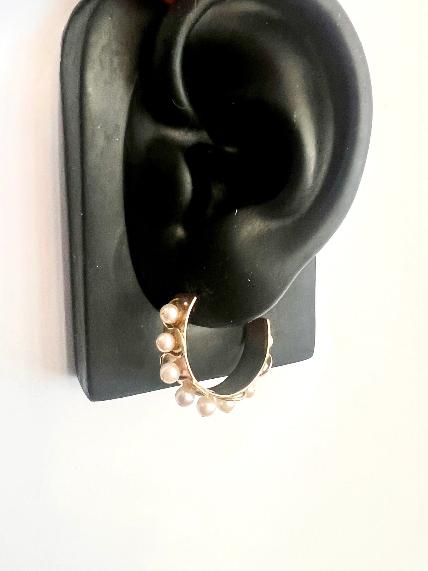 Rare Vintage Pearl 9CT Gold Hoop Earrings