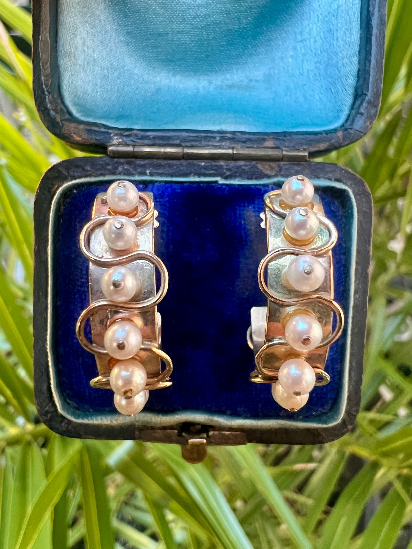 Rare Vintage Pearl 9CT Gold Hoop Earrings