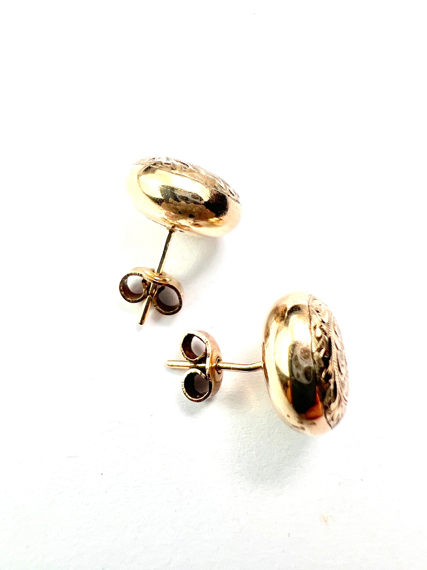 Vintage Deakin & Francis Gold Engraved Button Stud Earrings