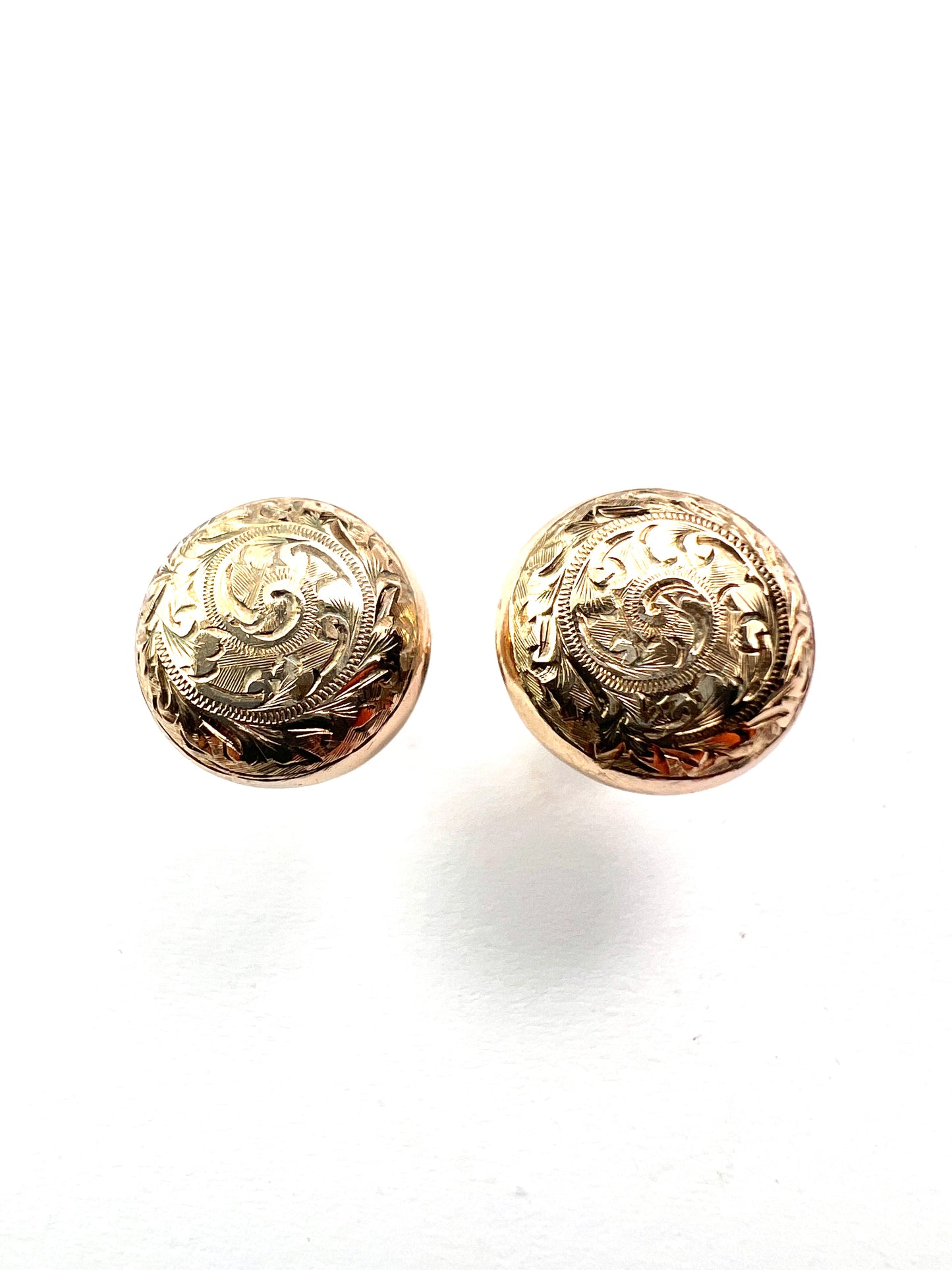 Vintage Deakin & Francis Gold Engraved Button Stud Earrings